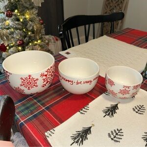 Crate&Barrel Red and White Holiday 3 set of Bowls
